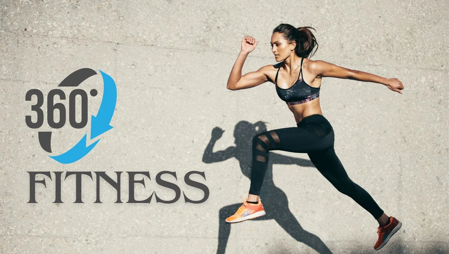 Woman running in sportswear, showing a full body 360 degree workout