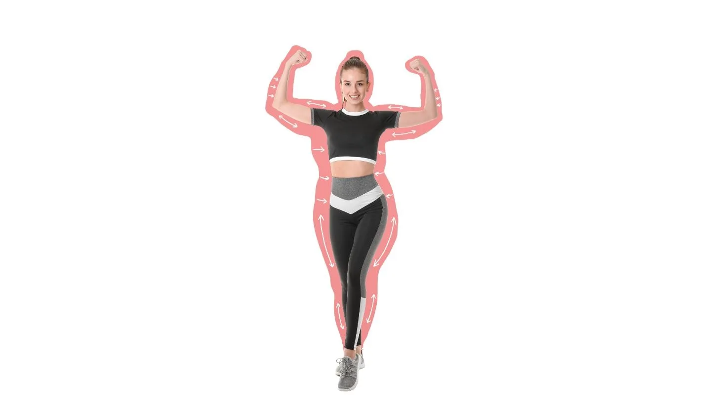 Woman flexing both arms to show strength from weight training